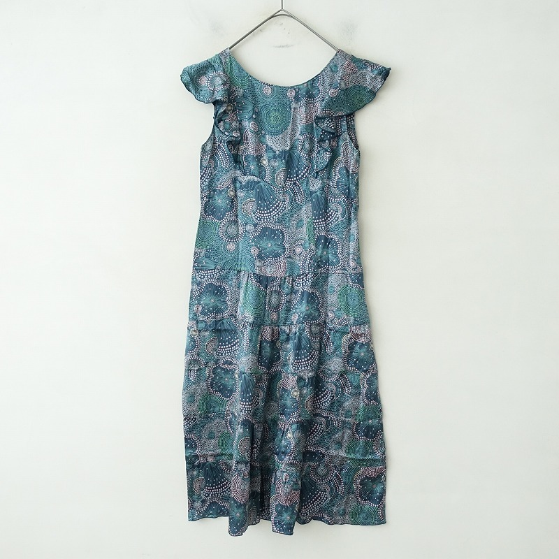 マークジェイコブス MARC JACOBS *シルク総柄ティアードドレス 6*ワンピース緑グリーン(85-2505-93)【31F52】