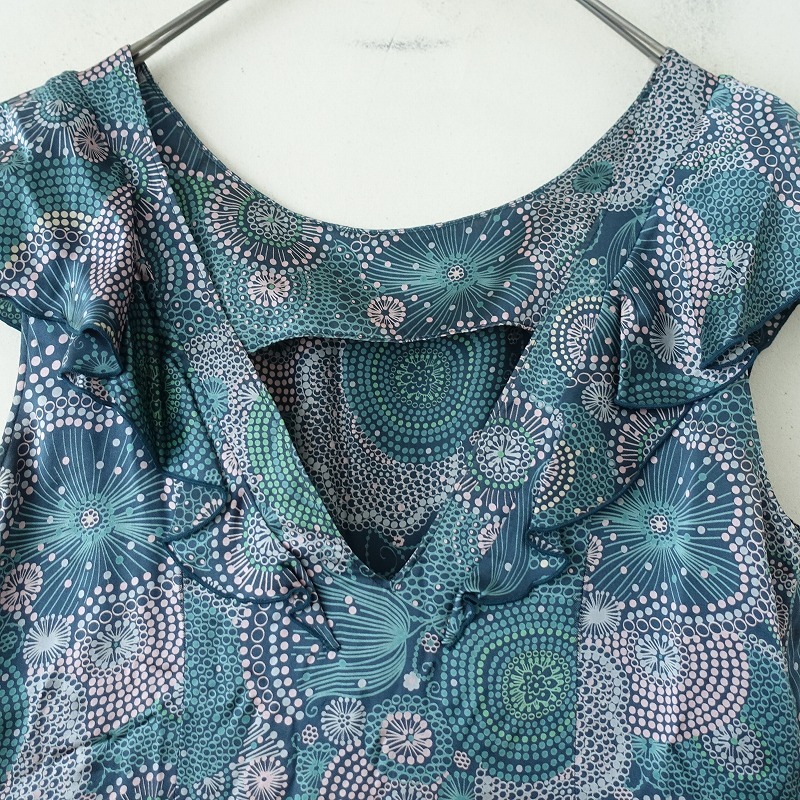 マークジェイコブス MARC JACOBS *シルク総柄ティアードドレス 6*ワンピース緑グリーン(85-2505-93)【31F52】