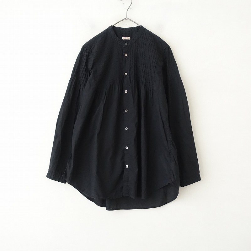 キャピタル KAPITAL *ローンピンタックオキーフシャツ*XS/0ブラック無地コットンロングスリーブチュニック(2-2505-536)【71F52】_画像1