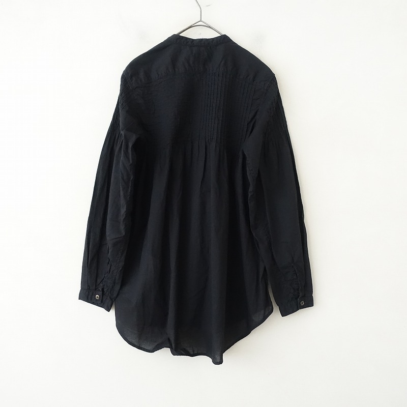 キャピタル KAPITAL *ローンピンタックオキーフシャツ*XS/0ブラック無地コットンロングスリーブチュニック(2-2505-536)【71F52】_画像2