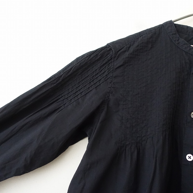 キャピタル KAPITAL *ローンピンタックオキーフシャツ*XS/0ブラック無地コットンロングスリーブチュニック(2-2505-536)【71F52】_画像3