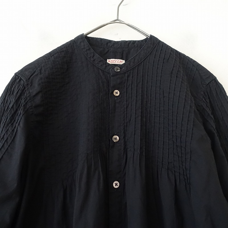 キャピタル KAPITAL *ローンピンタックオキーフシャツ*XS/0ブラック無地コットンロングスリーブチュニック(2-2505-536)【71F52】_画像9