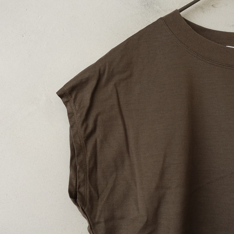 【美品】サロン salon *UVケアフレンチスリーブカットソー*Fノースリーブダークブラウン系Tシャツ無地(33-2506-55)【91F52】
