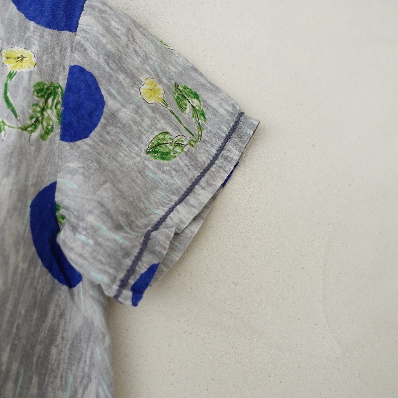 【キッズ】ミナペルホネン mina perhonen *dandelion プリントワンピース*110麻グレー系総柄半袖ドレス(25-2505-577)【12F52】