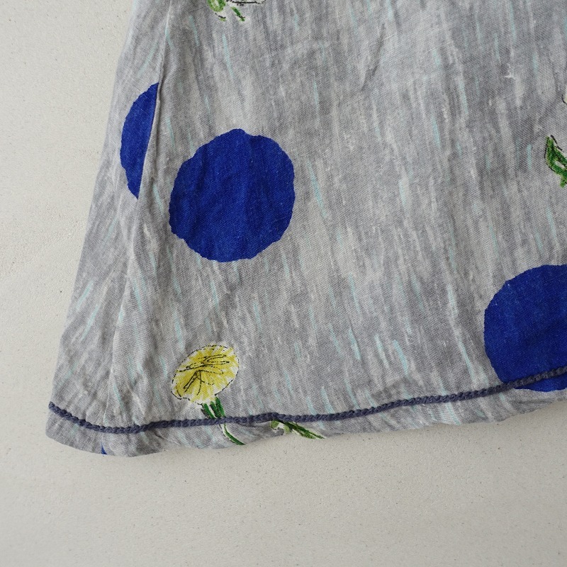 【キッズ】ミナペルホネン mina perhonen *dandelion プリントワンピース*110麻グレー系総柄半袖ドレス(25-2505-577)【12F52】