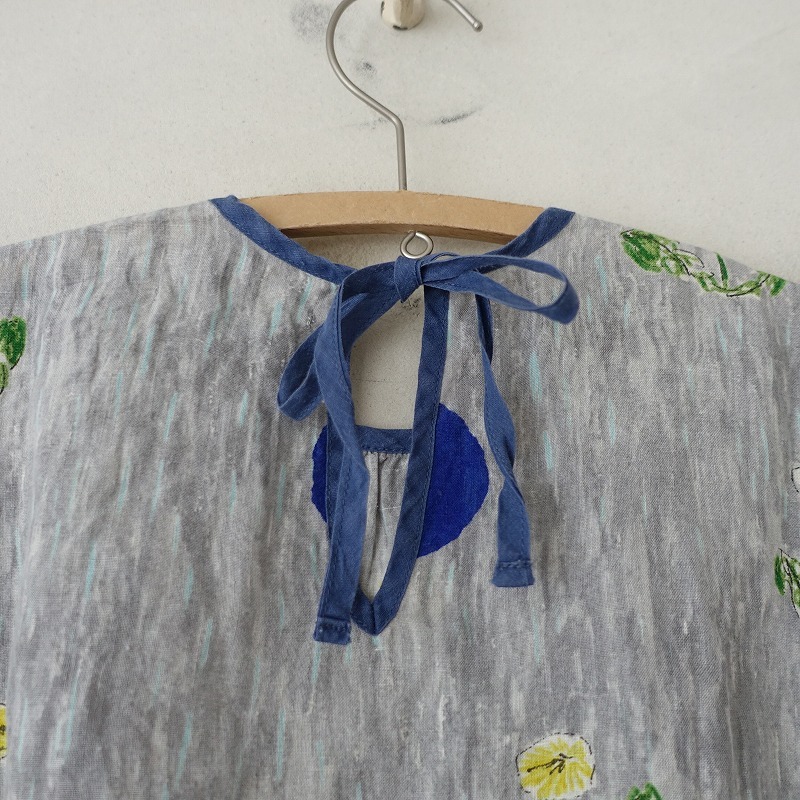 【キッズ】ミナペルホネン mina perhonen *dandelion プリントワンピース*110麻グレー系総柄半袖ドレス(25-2505-577)【12F52】