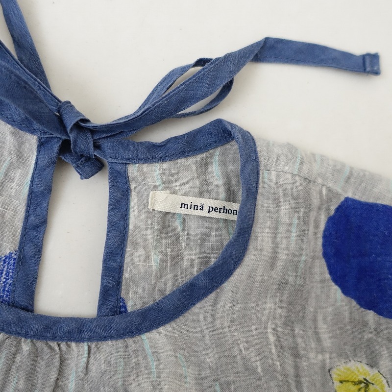 【キッズ】ミナペルホネン mina perhonen *dandelion プリントワンピース*110麻グレー系総柄半袖ドレス(25-2505-577)【12F52】