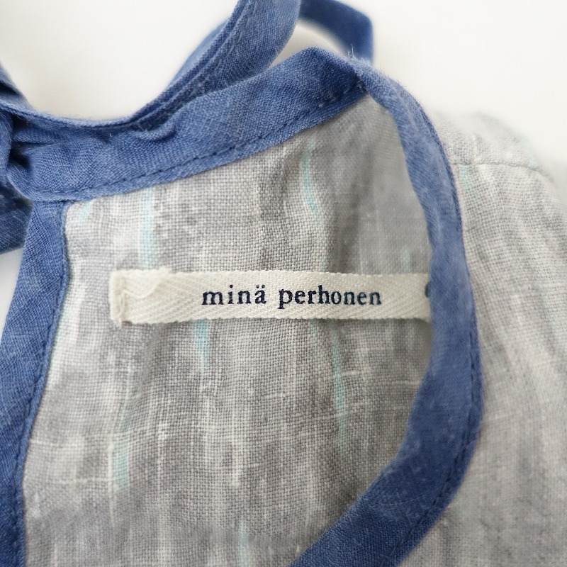 【キッズ】ミナペルホネン mina perhonen *dandelion プリントワンピース*110麻グレー系総柄半袖ドレス(25-2505-577)【12F52】