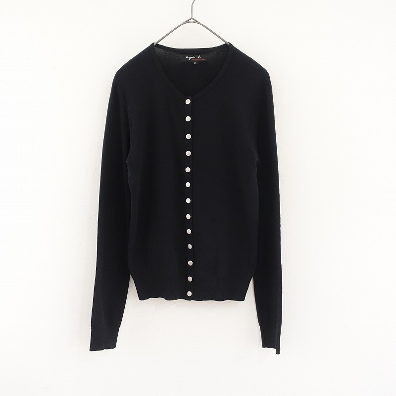 【定価2.7萬】アニエスベー agnes b. *コットンニット長袖カーディガンプレッション Swing*3黒アニエスb.(25-2505-553)【12F52】