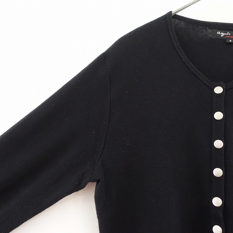 【定価2.7萬】アニエスベー agnes b. *コットンニット長袖カーディガンプレッション Swing*3黒アニエスb.(25-2505-553)【12F52】