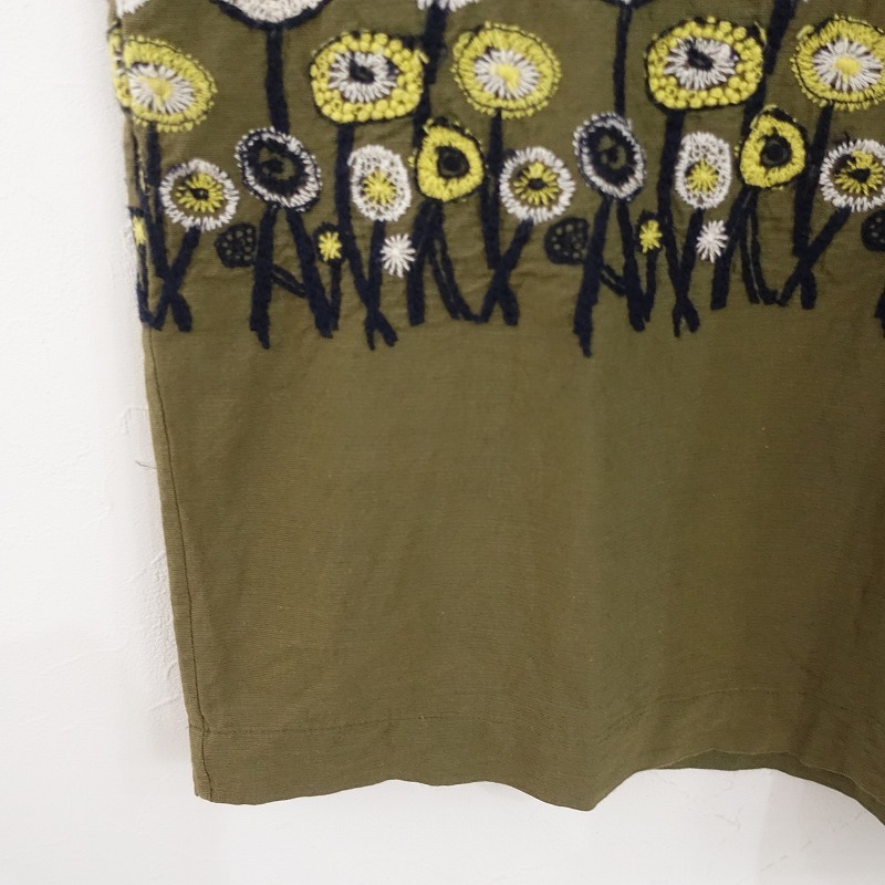 【難あり/定価4.6萬】ミナペルホネンランドリー mina perhonen laundry *path 刺しゅうワンピース*38カーキ(25-2505-589)【22F52】
