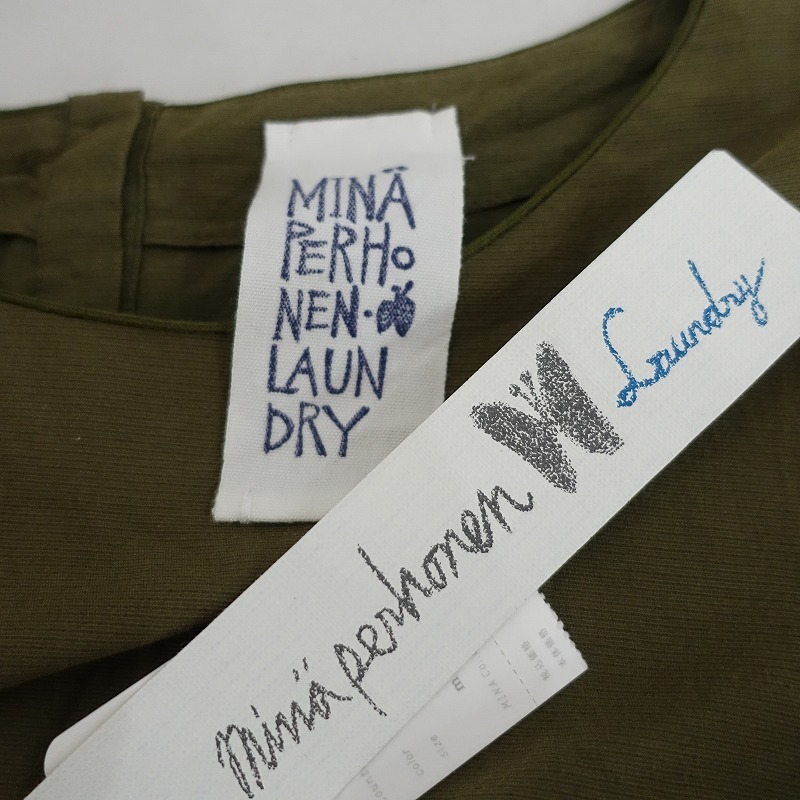 【難あり/定価4.6萬】ミナペルホネンランドリー mina perhonen laundry *path 刺しゅうワンピース*38カーキ(25-2505-589)【22F52】