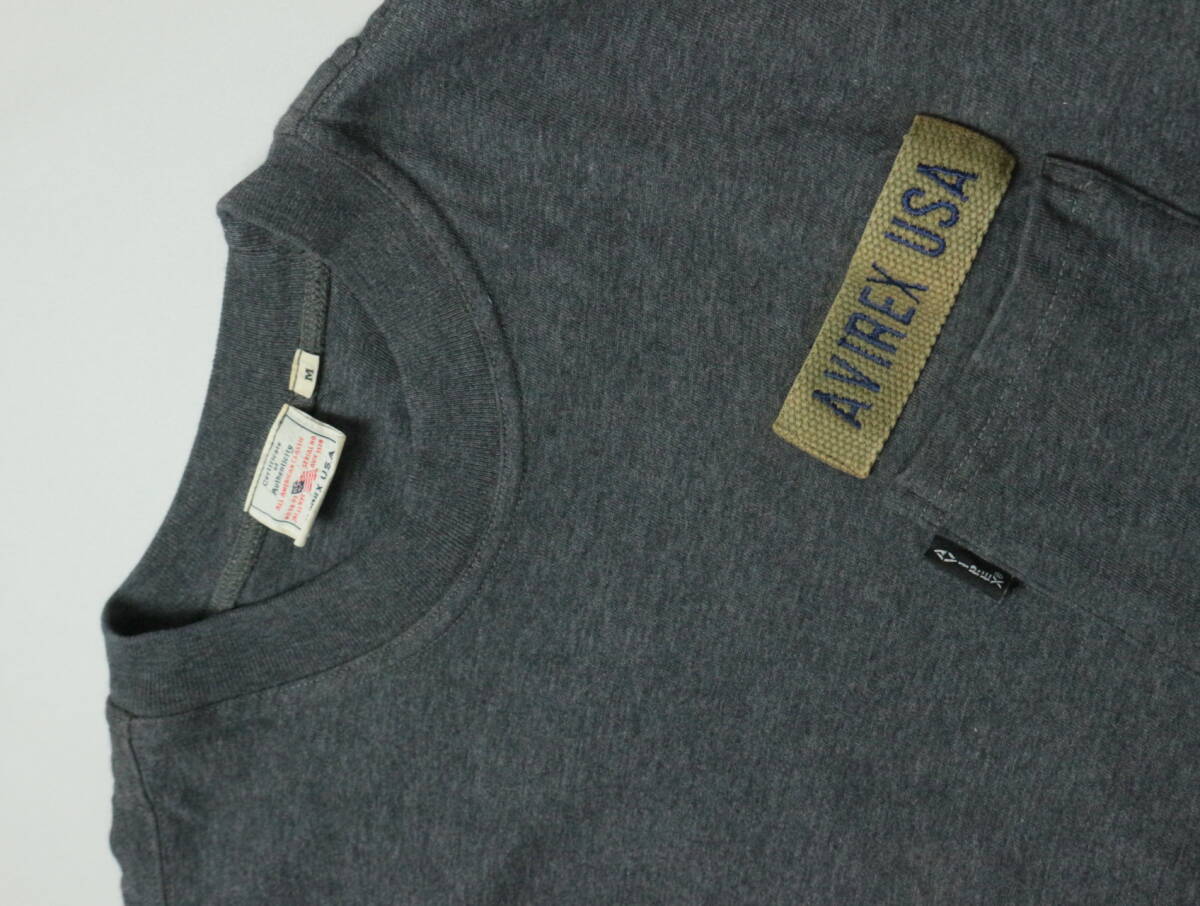 Z832/AVIREX/アヴィレックス/半袖Tシャツ/カーゴポケット付き/チャコール/クルーネック/メンズ/Mサイズ/丸首/