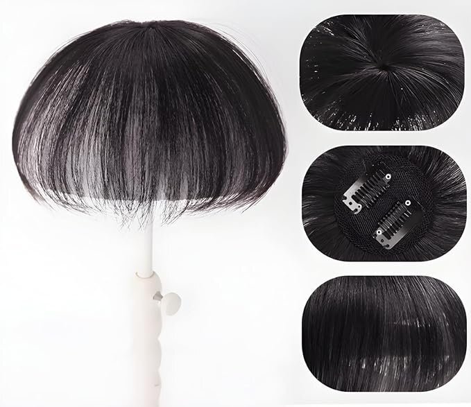 部分ウィッグ 人毛100％ ナチュラル 白髪隠す ワンタッチ ボリュームアップ ヘアピース 15cm(6*6m) (黒色), 自然黒色 AA0673_画像2