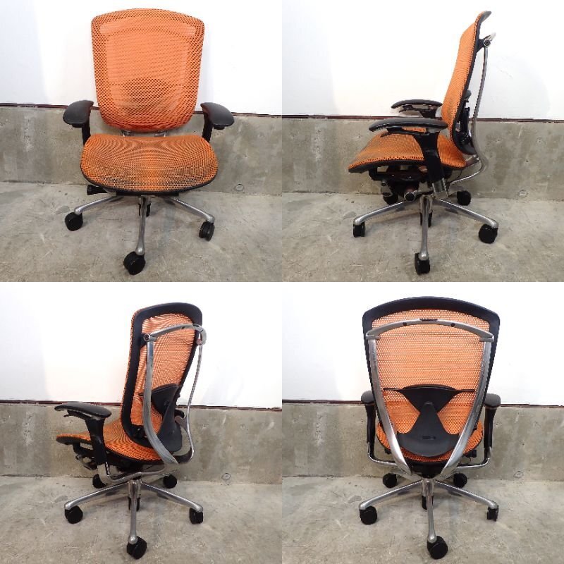 okamura オカムラ Conteessa コンテッサ CM31AB N 肘付きオフィスチェア オレンジ ハイバック メッシュ EG11917 中古オフィス家具