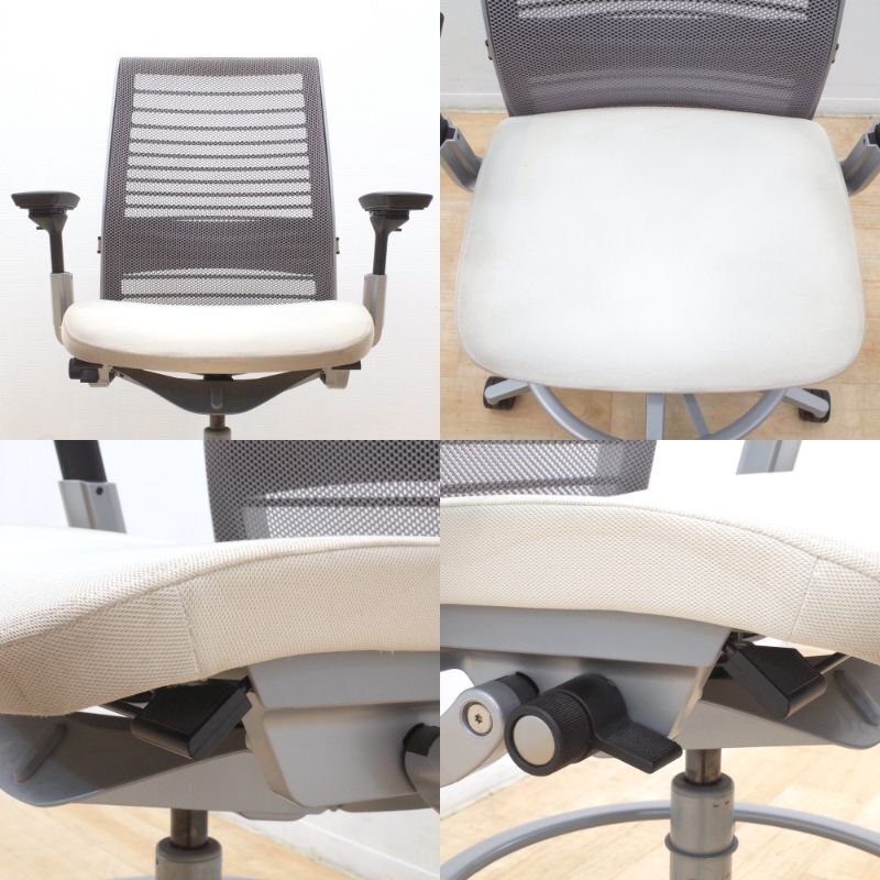 Steelcase スチールケース Think シンクチェア ハイチェア 肘付オフィスチェア グレー カウンター 椅子 メッシュ KK17721 中古オフィス家具