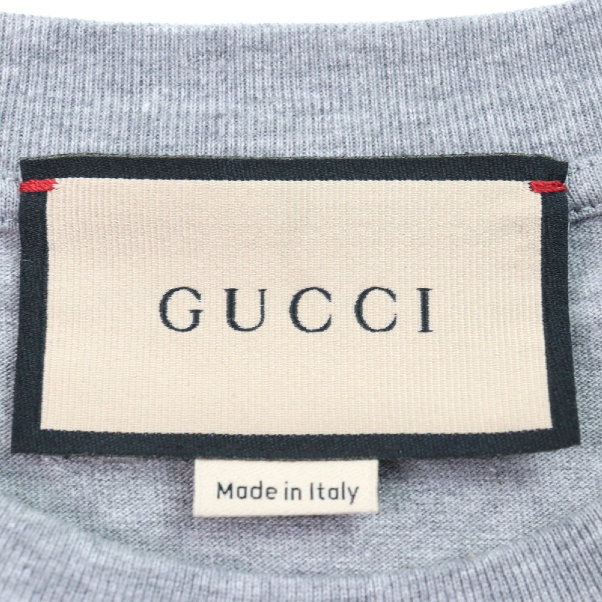 未使用品○GUCCI グッチ 768443 コットン100% ウェブストライプ ロゴ刺繍 クルーネック 半袖Ｔシャツ グレー系 M 伊制 正規(guī)品 メンズ