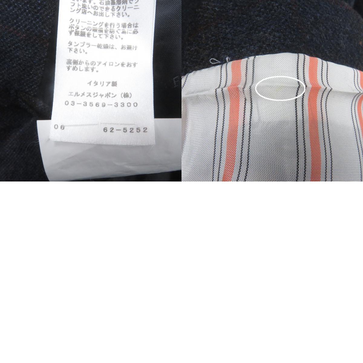 極美品□HERMES エルメス カシミヤ100％ ウィンドウペン シングル アンコンジャケット テーラードジャケット ネイビー 46 伊製 正規品_画像10