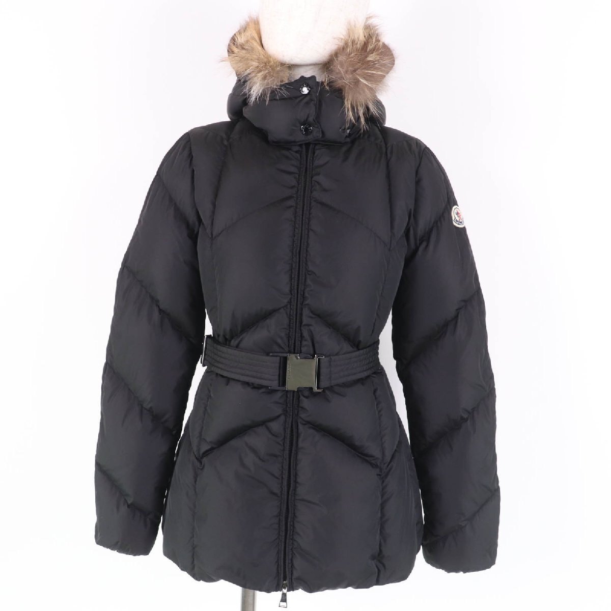 美品☆MONCLER モンクレール 20-21AW ROELAN ゴールドフォックスファー・ベルト付 ダウンジャケット ブラック 0 正規品 レディース_画像1