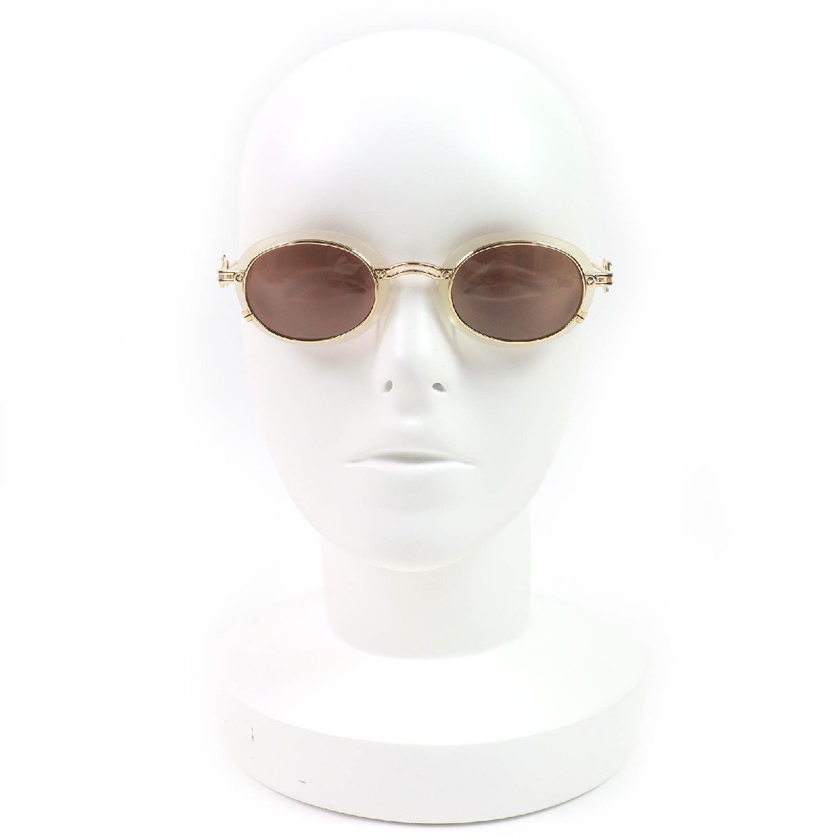 極美△JEAN-PAUL GAULTIER ジャンポールゴルチエ ヴィンテージ 58-5201 JPGロゴ 風(fēng)防フレーム オーバル サングラス アイウェア ゴールド