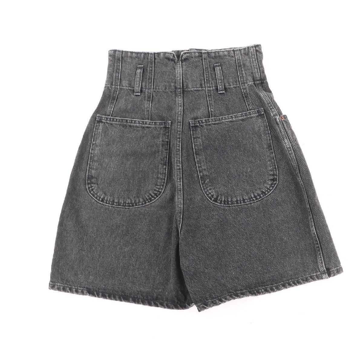 美品★CELINE セリーヌ コットン100％ ロゴボタン付 ハイウエスト デニム ショートパンツ ブラック 24 日本制 正規(guī)品 レディース