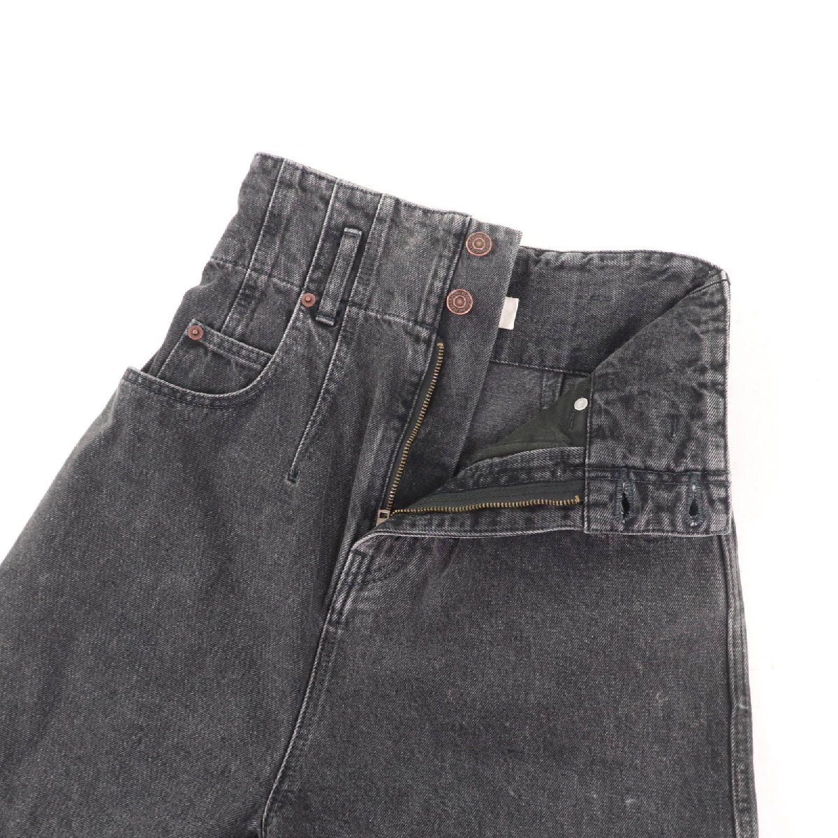 美品★CELINE セリーヌ コットン100％ ロゴボタン付 ハイウエスト デニム ショートパンツ ブラック 24 日本制 正規(guī)品 レディース