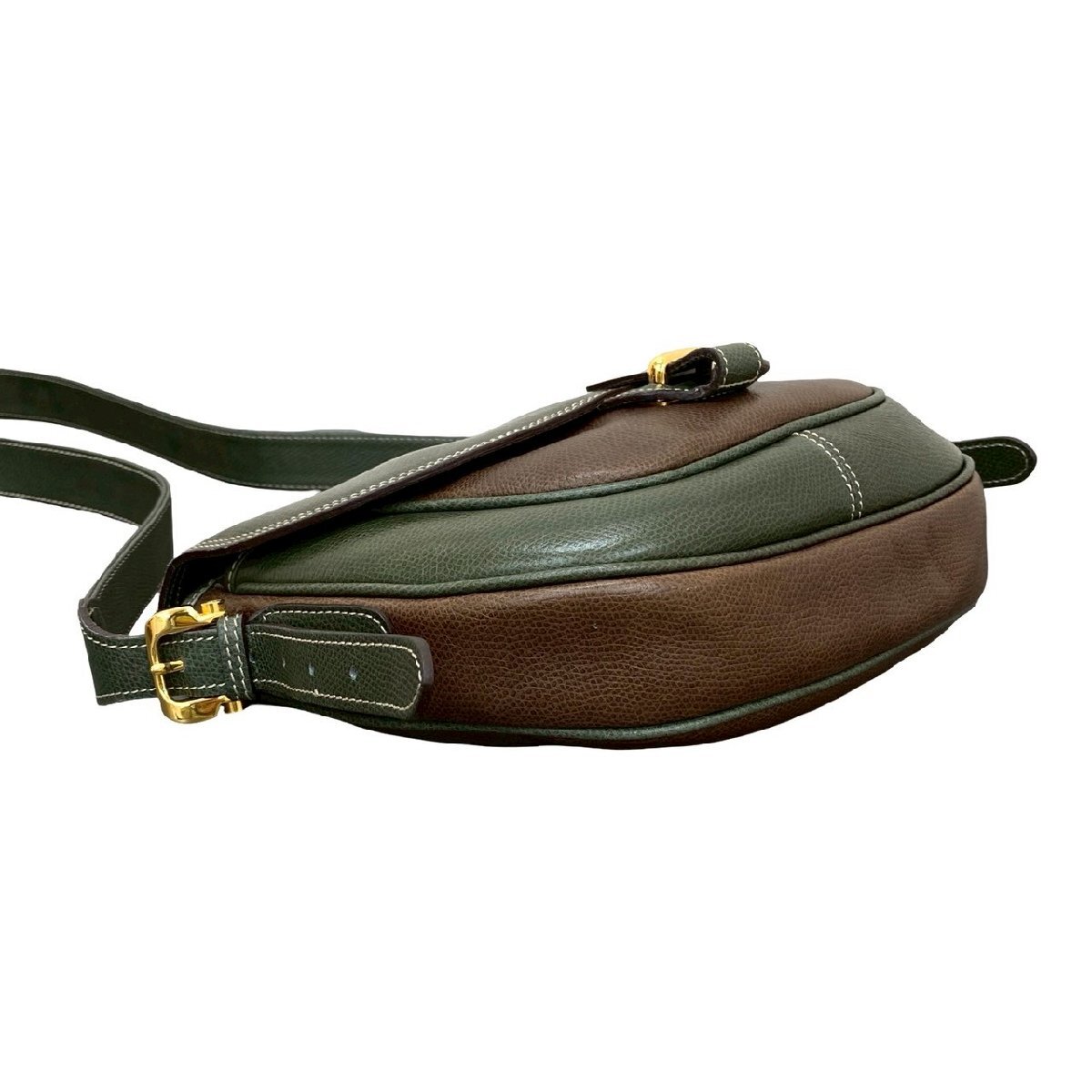 極 美品 LOEWE ロエベ ヴィンテージ アナグラム ロゴ レザー 本革 ショルダーバッグ ポシェット サコッシュ カーキ ブラウン 50629