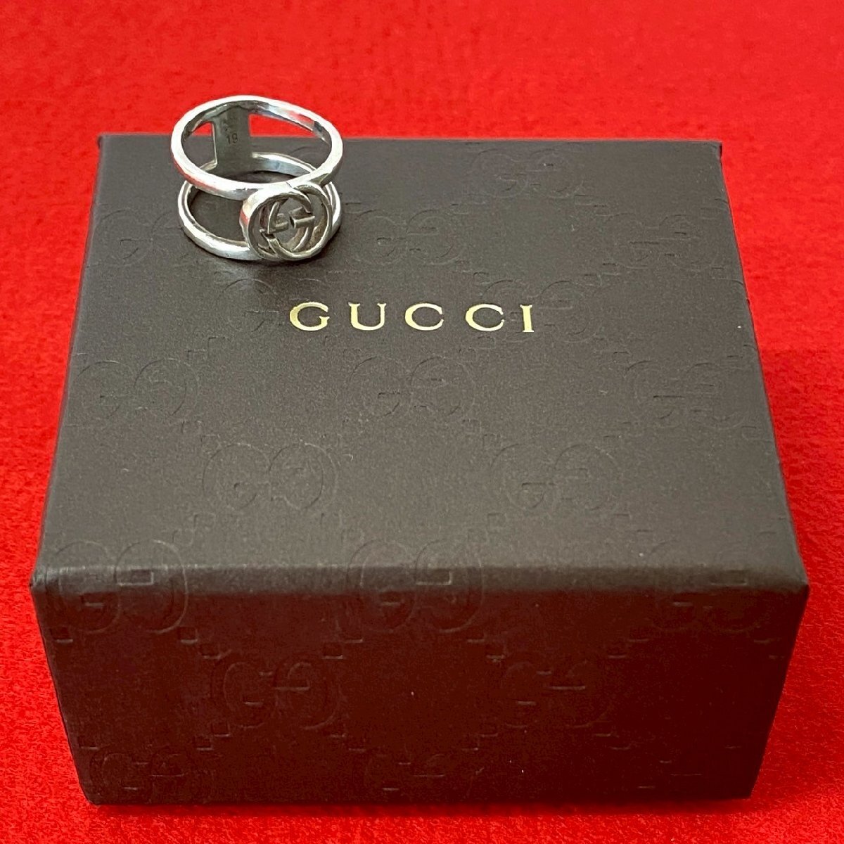極 美品 GUCCI グッチ インターロッキング G オープンハンド リング シルバー925 指輪 17號 アクセサリー メンズ シルバー l22-8