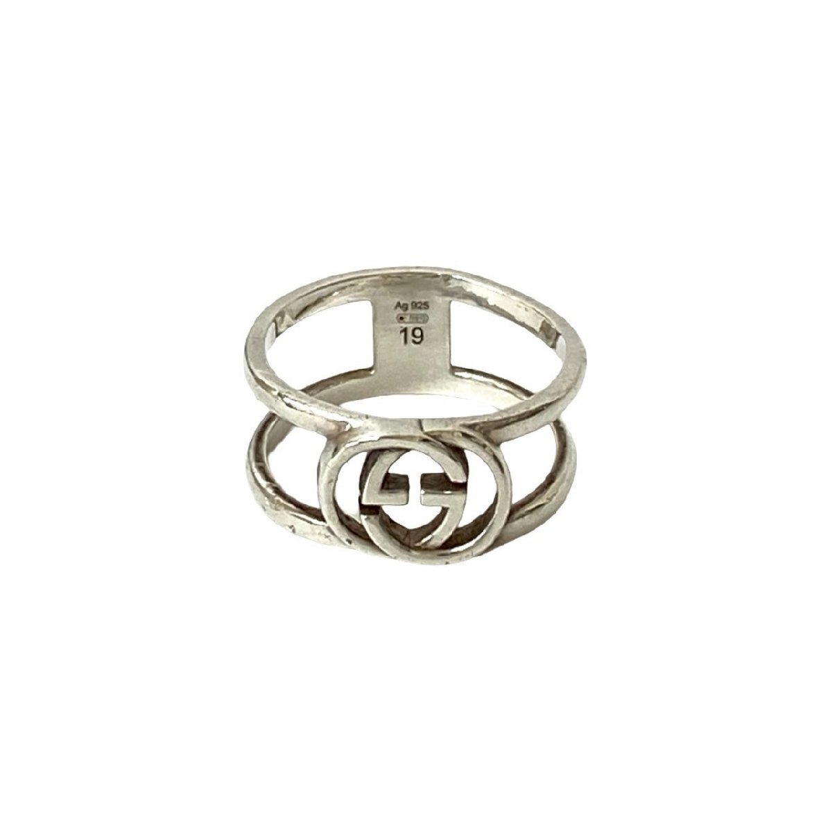 極 美品 GUCCI グッチ インターロッキング G オープンハンド リング シルバー925 指輪 17號 アクセサリー メンズ シルバー l22-8