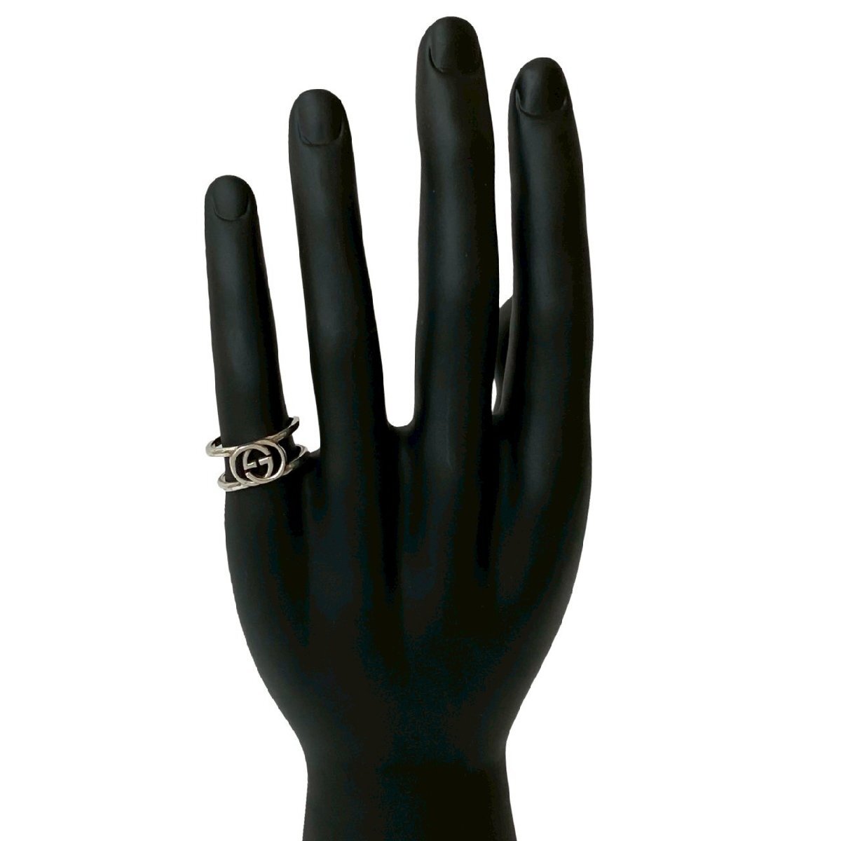 極 美品 GUCCI グッチ インターロッキング G オープンハンド リング シルバー925 指輪 17號 アクセサリー メンズ シルバー l22-8