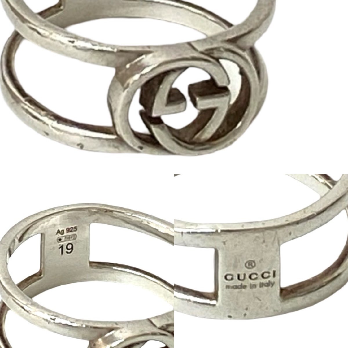 極 美品 GUCCI グッチ インターロッキング G オープンハンド リング シルバー925 指輪 17號 アクセサリー メンズ シルバー l22-8