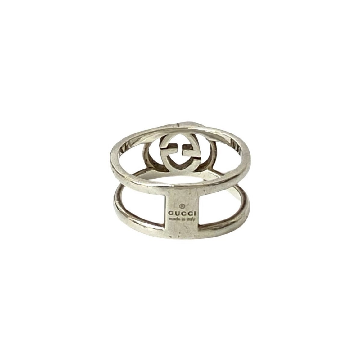 極 美品 GUCCI グッチ インターロッキング G オープンハンド リング シルバー925 指輪 17號 アクセサリー メンズ シルバー l22-8