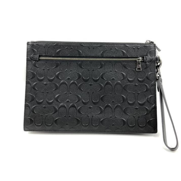 【中古】COACH シグネチャー エンボスドクラッチバッグ F75914 ブラック[240024517036]
