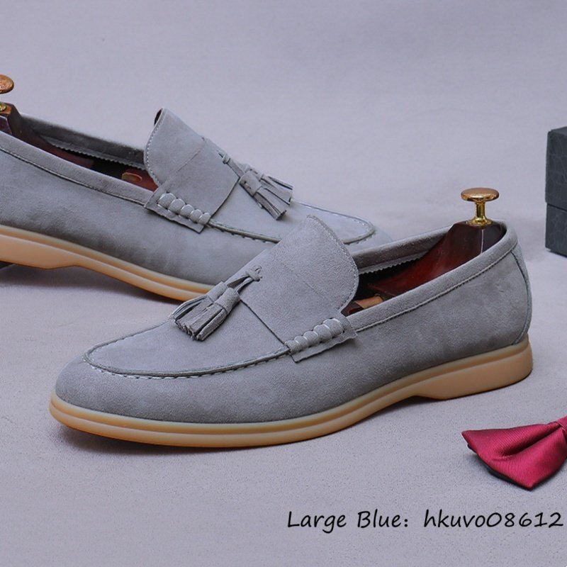  супер редкий # Loafer туфли без застежки замша кожа обувь для вождения работник ручная работа бизнес обувь джентльмен обувь кисточка натуральная кожа кожа обувь серый 27.5cm