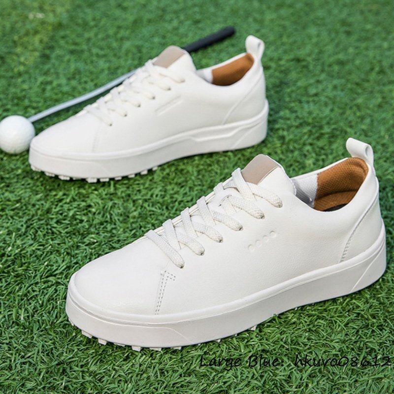 希少新品●ゴルフシューズ 牛革 メンズ スニーカー 運(yùn)動(dòng)靴 スポーツシューズ 男女兼用 ウォーキングシューズ 超軽量 快適 ホワイト 27.0cm