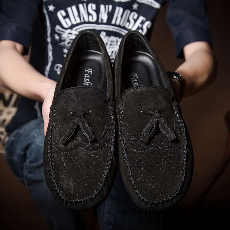  новый товар # Loafer туфли без застежки мужской весна лето осень обувь для вождения замша кожа BROGUE кисточка "дышит" телячья кожа джентльмен обувь . цвет черный 25.0cm
