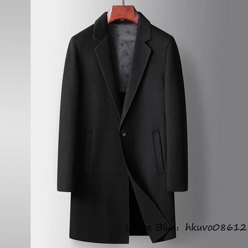 超希少★チェスターコート ロングコート ウール メンズ 紳士服 ビジネスコート 厚手 カシミヤコート ダブルボタン アウター ブラック M Mサイズ