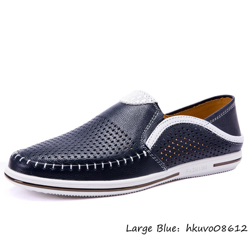  новый товар * мужской туфли без застежки ... резьба по дереву "дышит" Loafer переключатель распределение цвета телячья кожа обувь для вождения прогулочные туфли легкий весна лето темно-синий цвет 24.5cm