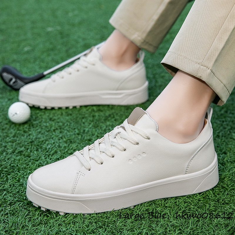 希少新品●ゴルフシューズ 牛革 メンズ スニーカー 運(yùn)動(dòng)靴 スポーツシューズ 男女兼用 ウォーキングシューズ 超軽量 快適 ホワイト 26.5cm