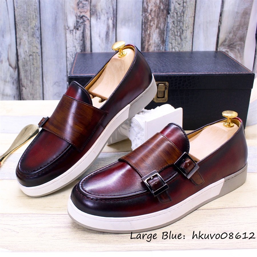  превосходный товар # Loafer туфли без застежки мужской высококлассный телячья кожа работник ручная работа бизнес обувь двойной monk натуральная кожа обувь спортивные туфли джентльмен 24.5cm