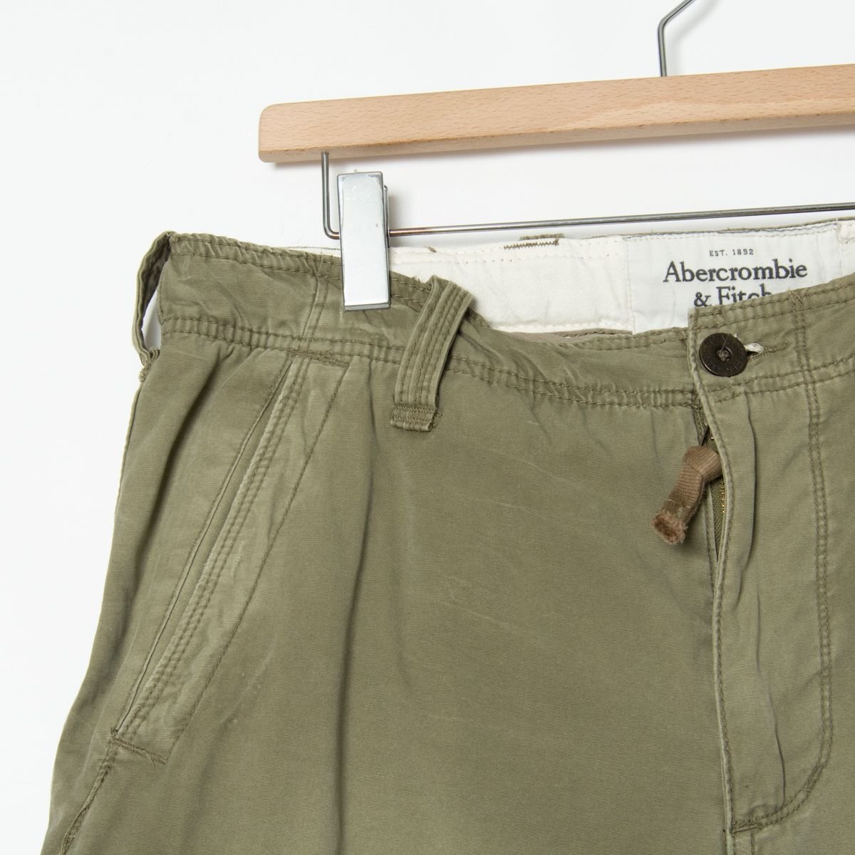 Abercrombie＆Fitch アバクロンビーアンドフィッチ W36L32 USED加工 テーパード カーゴパンツ ボトムス カーキ系 綿 メンズ カジュアル