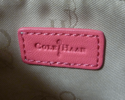 ☆美品☆　コールハーン　COLE HAAN　レザー×パンチングレザー　コーラルピンク系　チェーン　斜め掛け　ショルダーバッグ　レディース