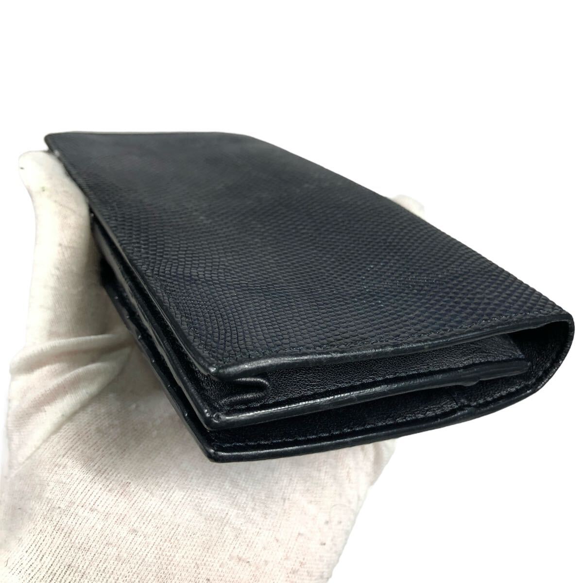良品【ボッテガヴェネタ】本物 BOTTEGA VENETA リザード 長(zhǎng)財(cái)布 小銭入れ有り 黒色系 蜥蜴 メンズ レディース イタリア制 
