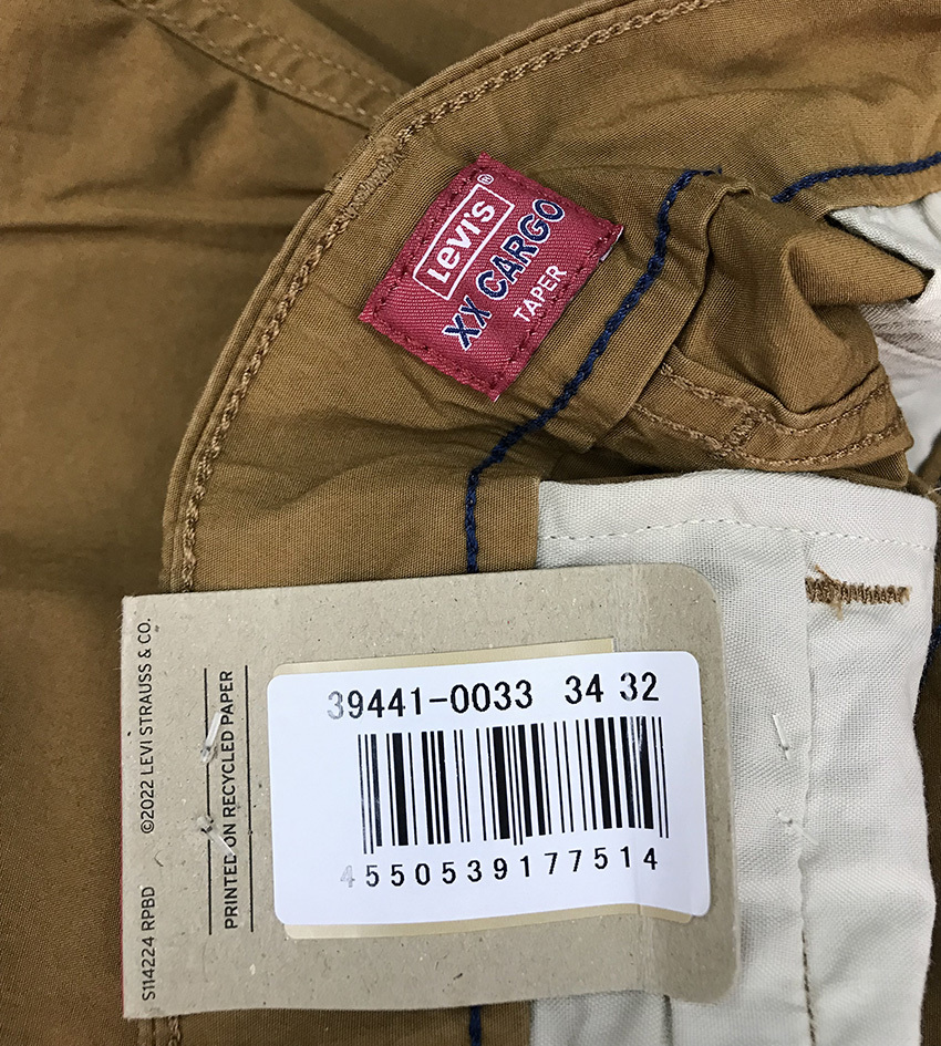 新品タグ付き■Levi'sリーバイス/XX CHINO カーゴCARGOパンツテーパーキャメル/39441-0033/34■在庫限り■