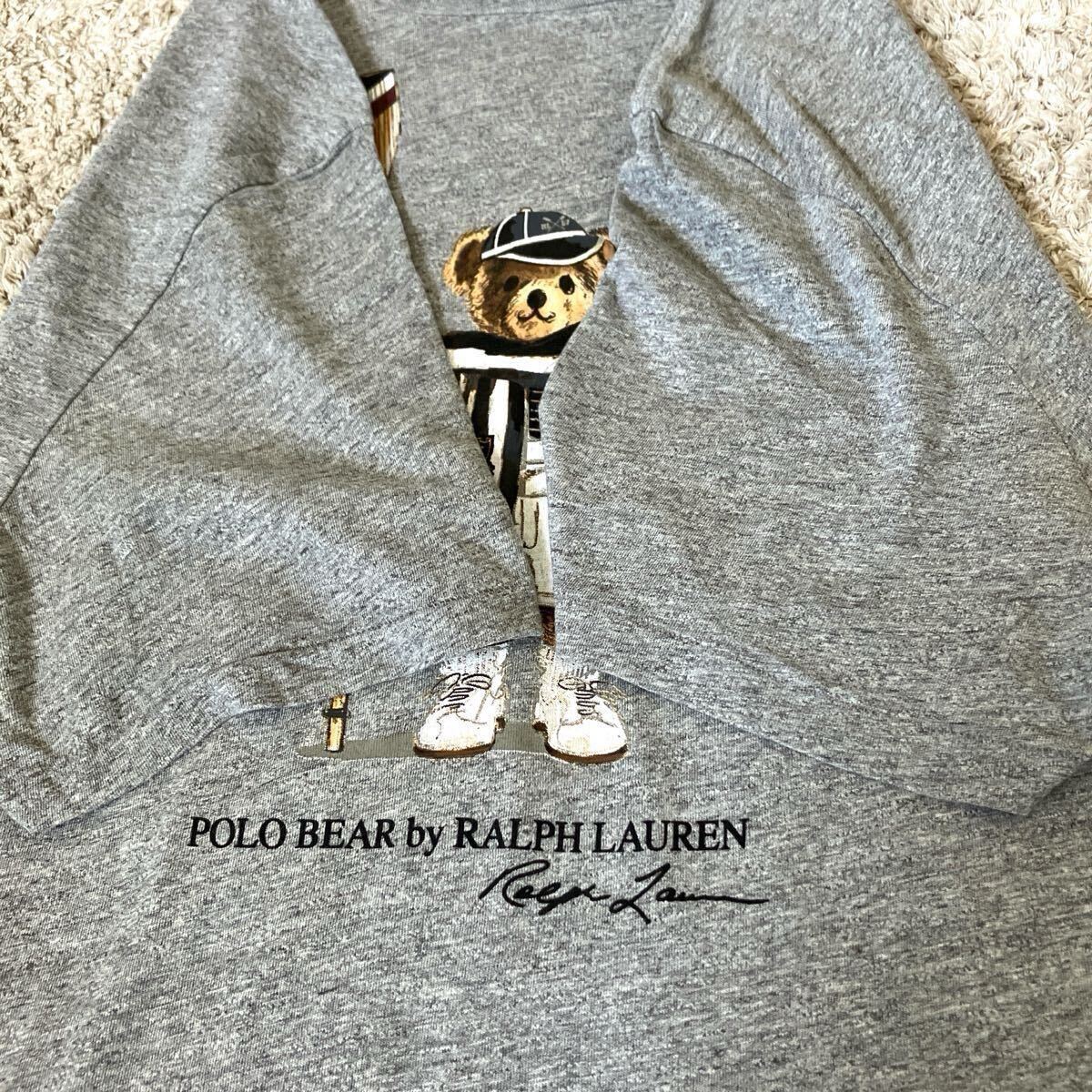 希少◆ XXLサイズ??！Polo Ralph Lauren ポロラルフローレン Tシャツ シャツ 半袖 ポロベア プリント ロゴ グレー コットン 3L