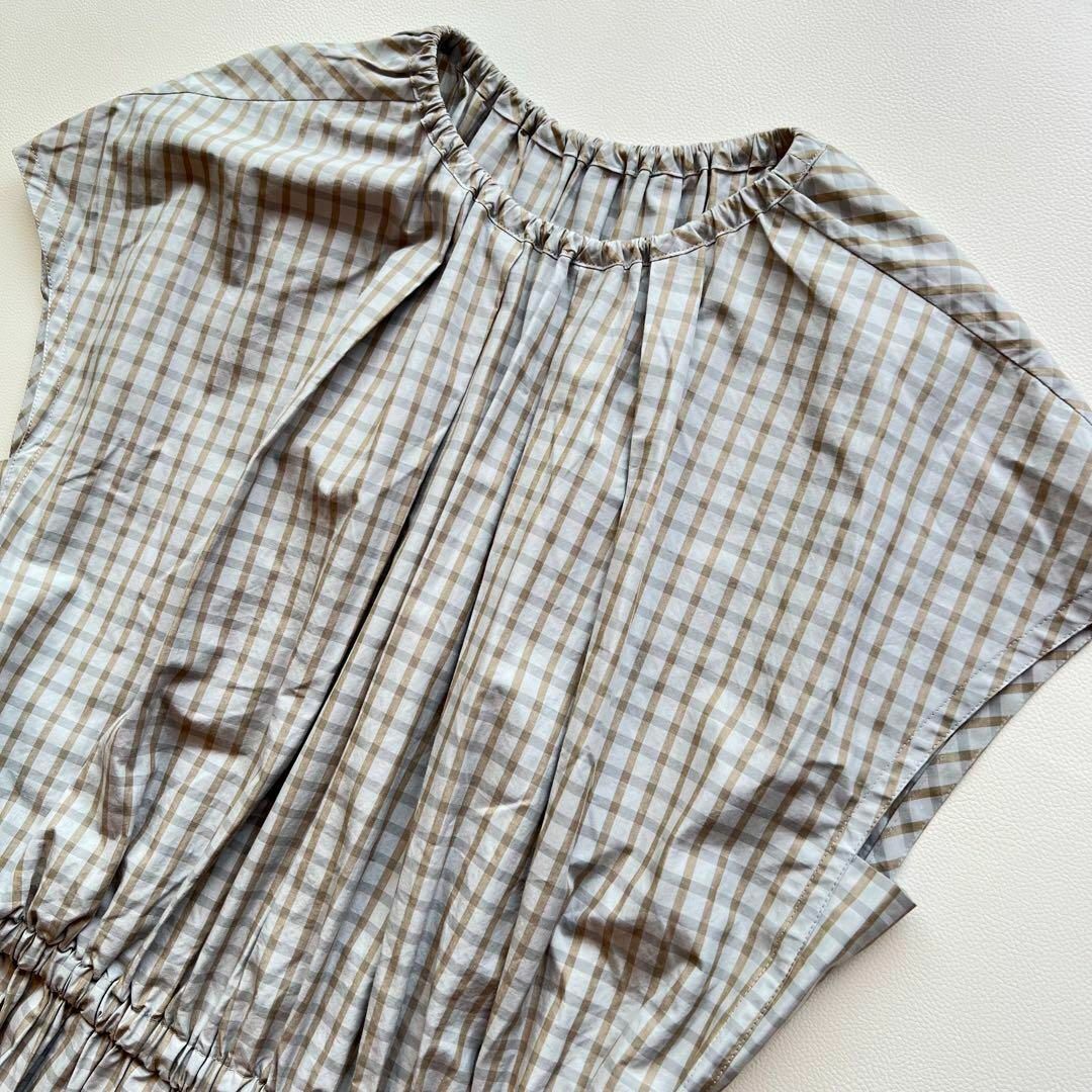 美品 ドゥロワー 23ssチェックギャザー ドレスワンピース フレンチスリーブ 美品 ドゥロワー 23ssチェックギャザー ドレスワンピース