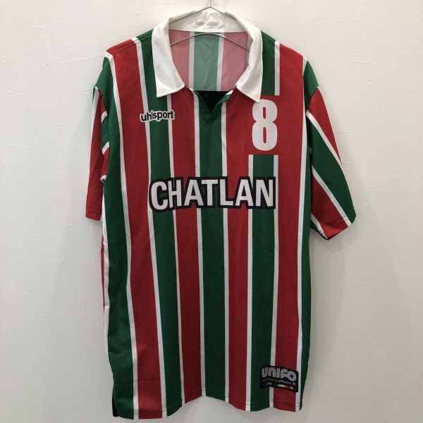 TNZ1624 unisport 縦縞 ゲームシャツ #8 レッド グリーン XL_画像1