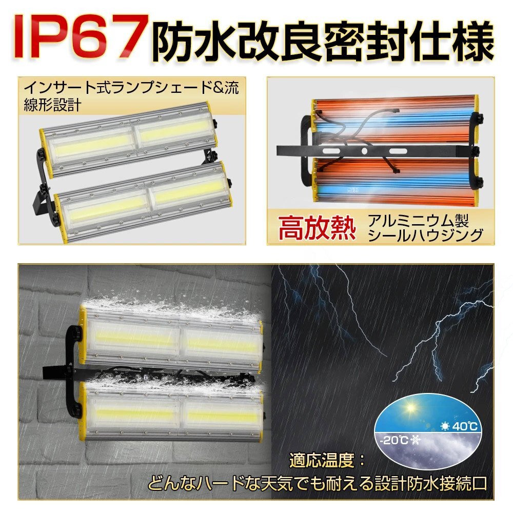 【即納】LED投光器 200W 2000W相當(dāng) 32500LM 広角240°晝光色 6000K 3mコード AC80-150V IP67防水 作業(yè)燈 看板 集魚燈 駐車場(chǎng) 送料無(wú)料 5個(gè)