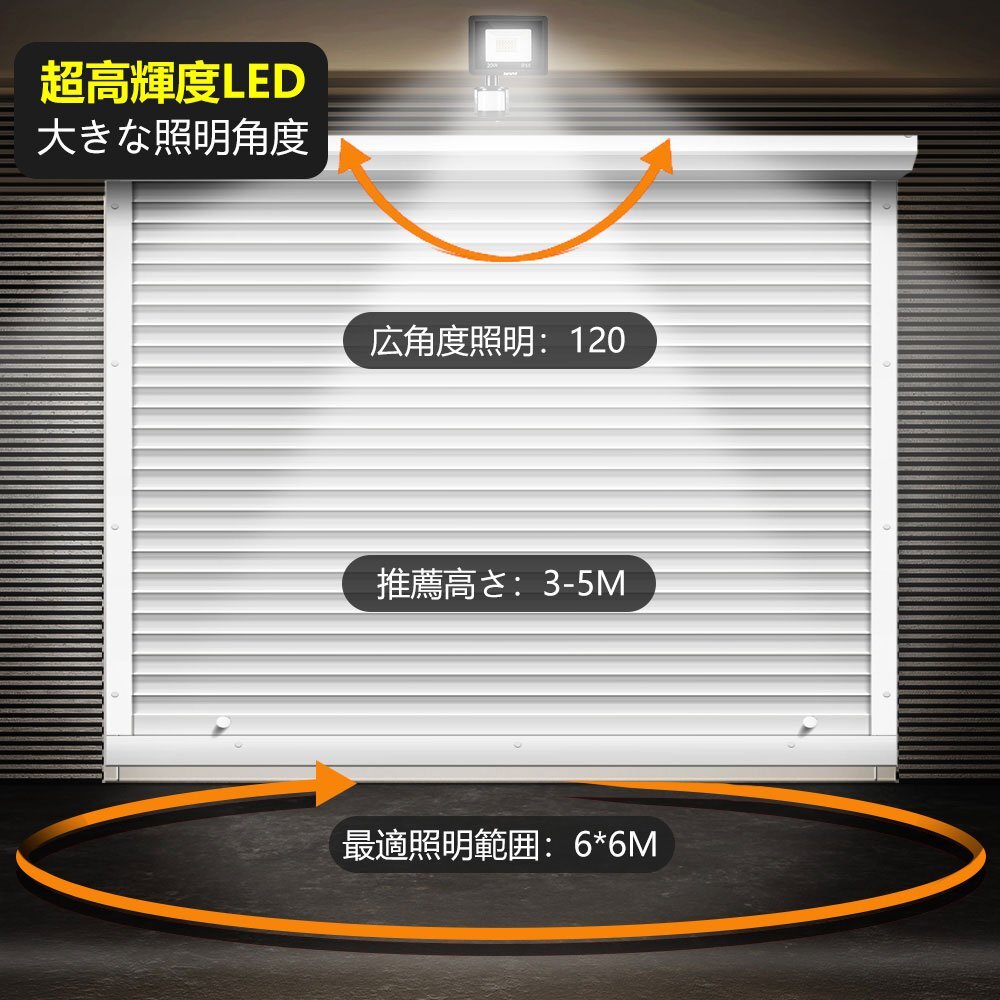 【即納】作業(yè)燈 8臺(tái) 30W LED投光器 3200LM センサーライト 晝光色 6500K IP66 人感センサー 屋外 送料無料 1年保証