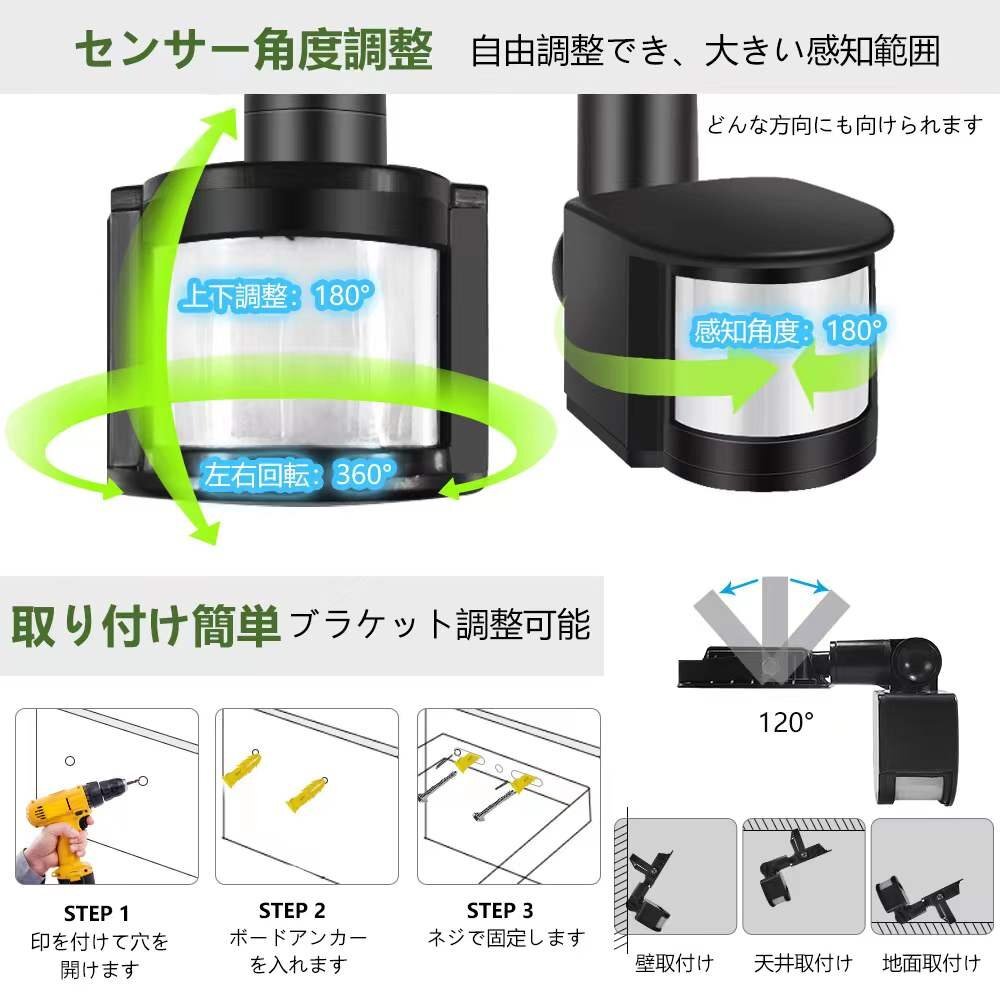 【即納】作業(yè)燈 4臺 30W LED投光器 3200LM センサーライト 晝光色 6500K IP66 人感センサー 屋外 送料無料 1年保証